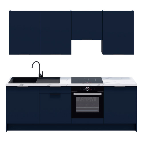 Ensemble de 8 meubles de cuisine - L. 245 cm - bleu marine - Luzia