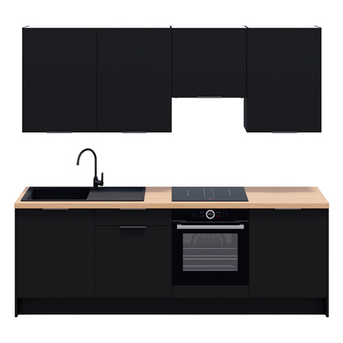Ensemble de 8 meubles de cuisine - L. 245 cm - noir - Luzia