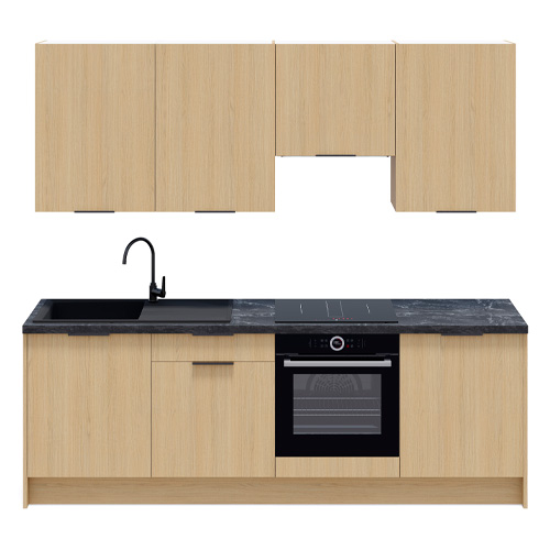 Ensemble de 8 meubles de cuisine - L. 245 cm - chêne clair - Sierra
