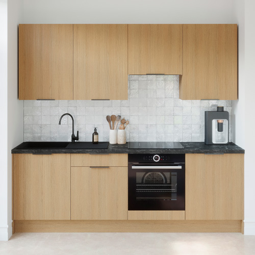 Ensemble de 8 meubles de cuisine - L. 245 cm - chêne clair - Sierra
