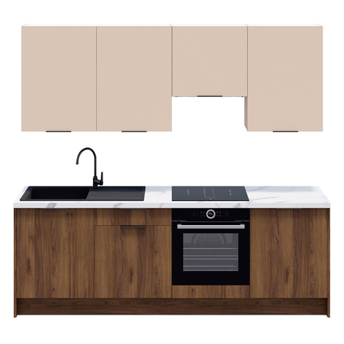 Ensemble de 8 meubles de cuisine - L. 245 cm - noyer brun et cachemire - Sierra Signature