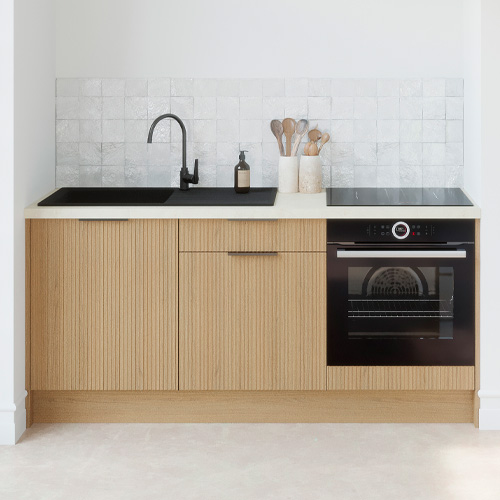 Meubles bas de cuisine - L. 185 cm - chêne clair cannelé - Cannele