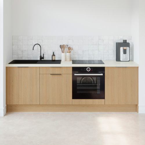 Meubles bas de cuisine - L. 245 cm - chêne clair cannelé - Cannele