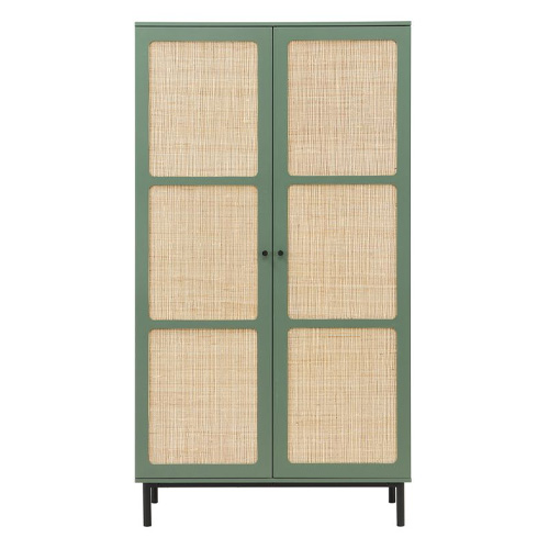 Armoire cannage 2 portes 100 cm verte - Luma