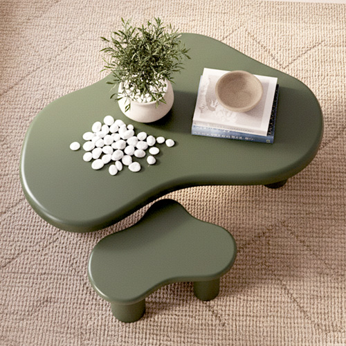 Lot de 2 tables basses organiques gigognes vert mat - Wave