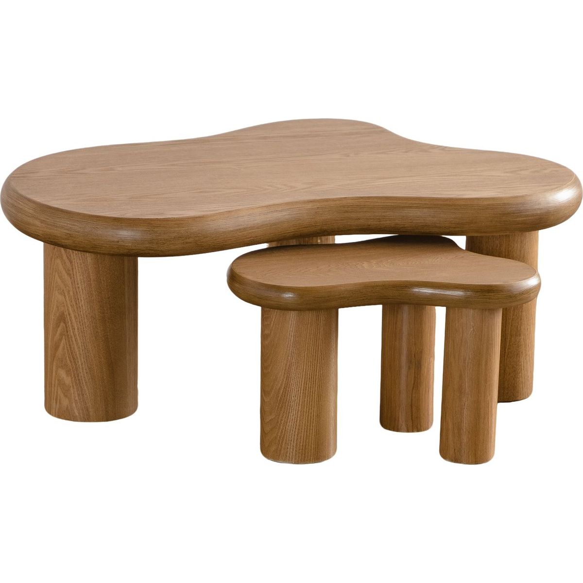 Lot de 2 tables basses organiques gigognes en bois - Wave