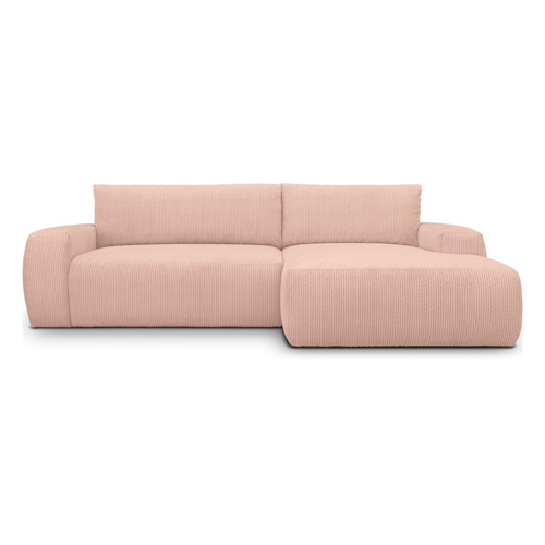 Canapé d'angle droit convertible 3 places en velours côtelé rose pâle - Sonny