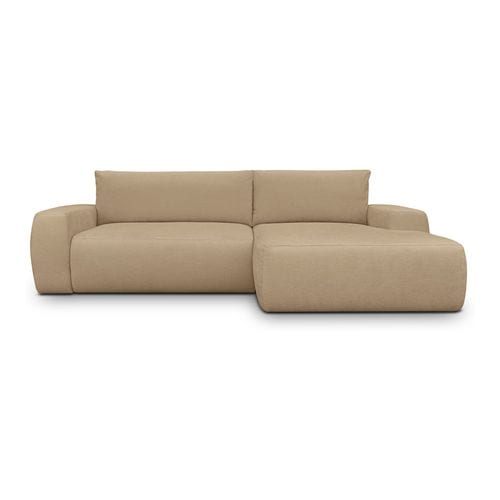 Canapé d'angle droit convertible 3 places en tissu chenille moka - Sonny