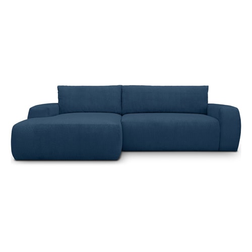 Canapé d'angle gauche convertible 3 places en velours côtelé bleu - Sonny