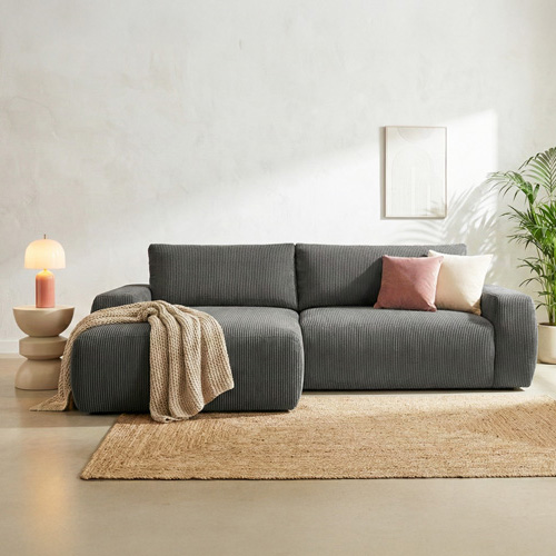 Canapé d'angle gauche convertible 3 places en velours côtelé gris anthracite - Sonny