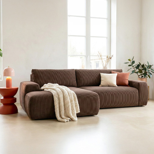 Canapé d'angle gauche convertible 3 places en velours côtelé moka - Sonny