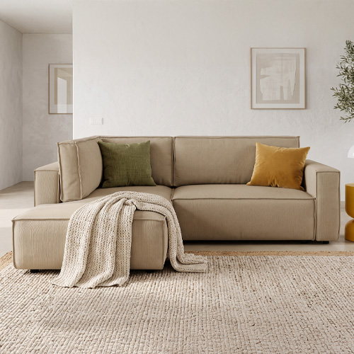 Canapé d'angle ouvert à gauche convertible 3 places en tissu chenille moka - Emma