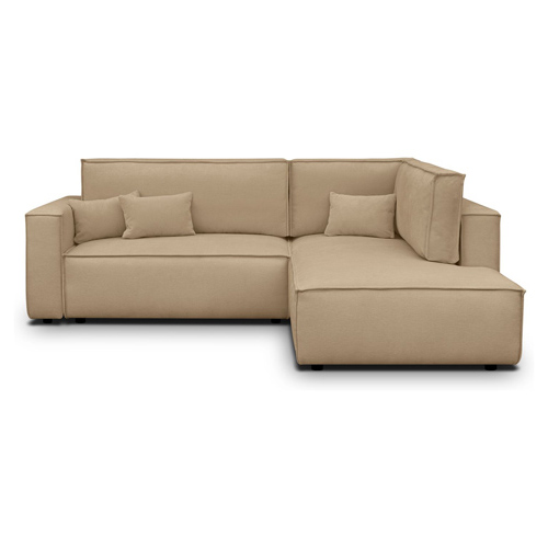 Canapé d'angle ouvert à droite convertible 3 places en tissu chenille moka - Emma