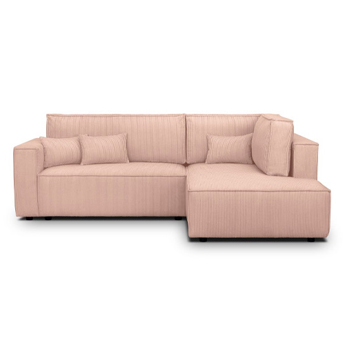 Canapé d'angle ouvert à droite convertible 3 places en velours côtelé rose pâle - Emma