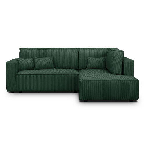 Canapé d'angle ouvert à droite convertible 3 places en velours côtelé vert - Emma