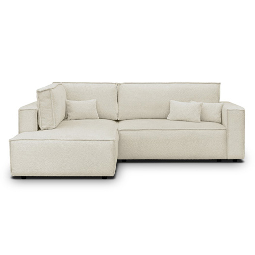 Canapé d'angle ouvert à gauche convertible 3 places en tissu bouclé beige - Emma