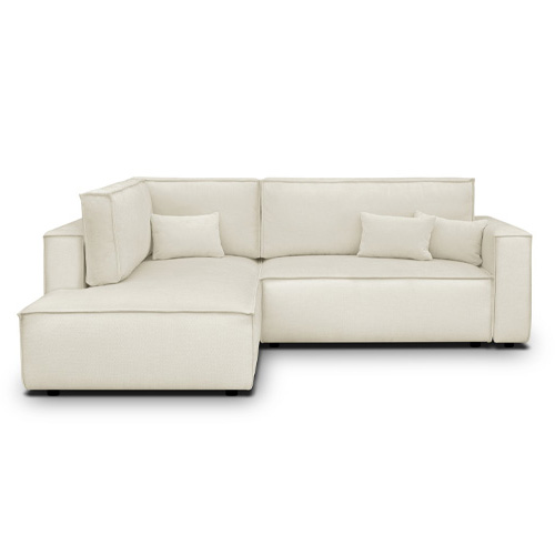 Canapé d'angle ouvert à gauche convertible 3 places en tissu chenille beige - Emma