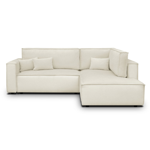 Canapé d'angle ouvert à droite convertible 3 places en tissu chenille beige - Emma