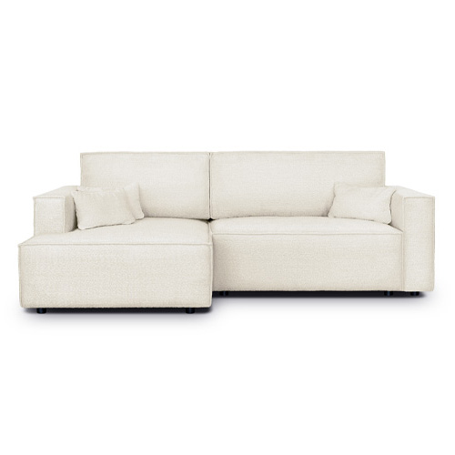 Canapé d'angle à gauche convertible 3 places en tissu bouclé beige - Asti