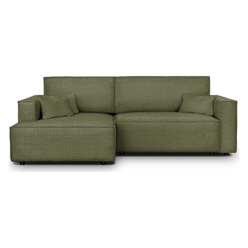 Canapé d'angle à gauche convertible 3 places en tissu bouclé vert olive - Asti