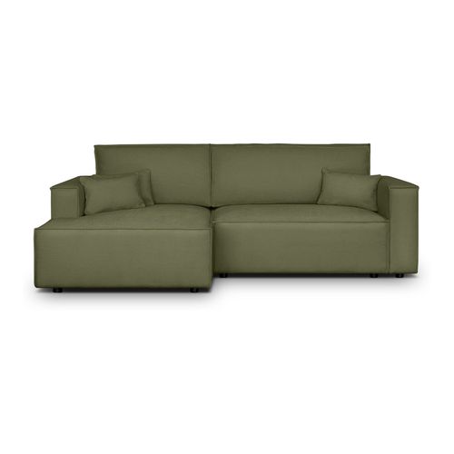 Canapé d'angle à gauche convertible 3 places en tissu chenille vert olive - Asti