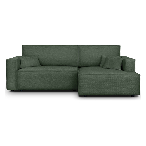Canapé d'angle à droite convertible 3 places en tissu bouclé vert foncé - Asti