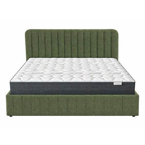 Ensemble Lit coffre adulte 140x190cm avec tête de lit en tissu bouclé vert - Ava + Matelas mémoire de forme - Memo HR