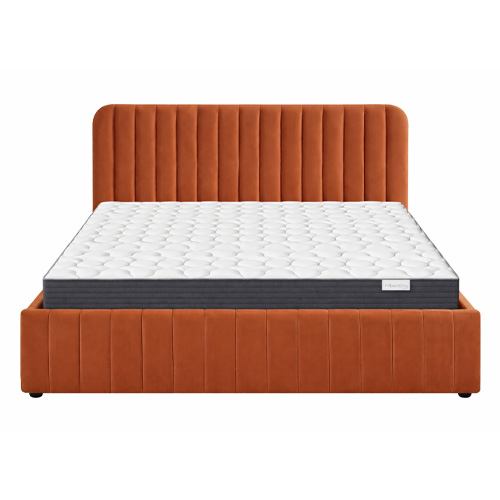 Ensemble Lit coffre adulte 160x200cm avec tête de lit en velours terracotta - Ava + Matelas mémoire de forme - Memo HR