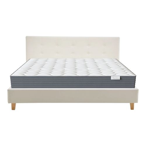 Ensemble Lit adulte 180x200cm avec tête de lit en velours beige - Milo + Matelas mémoire de forme - Memo HR
