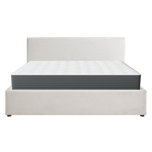 Ensemble Lit coffre adulte 160x200cm avec tête de lit en velours côtelé beige - Tina + Matelas mémoire de forme - Memo HR