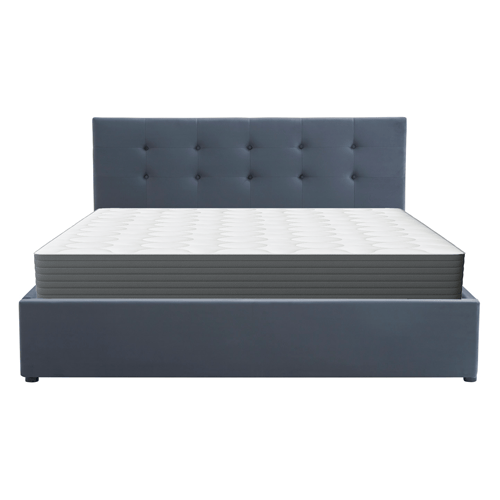 Ensemble Lit coffre adulte 180x200cm avec tête de lit en velours gris foncé - Tina + Matelas mémoire de forme - Memo HR