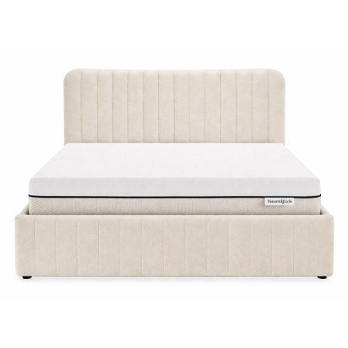 Ensemble Lit coffre adulte 140x190cm avec tête de lit en tissu bouclé beige - Ava + Matelas ressorts ensachés - Spring Elite