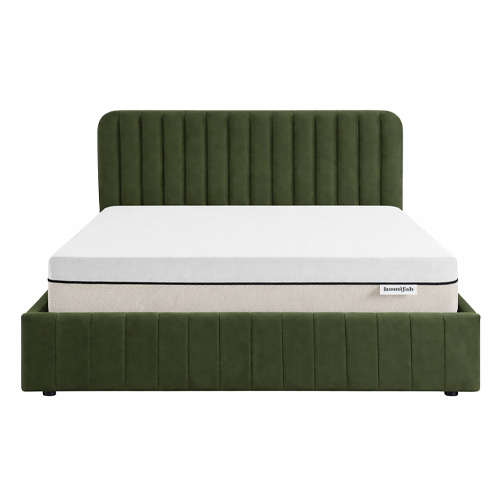 Ensemble Lit coffre adulte 160x200cm avec tête de lit en velours vert kaki - Ava + Matelas ressorts ensachés - Spring Elite