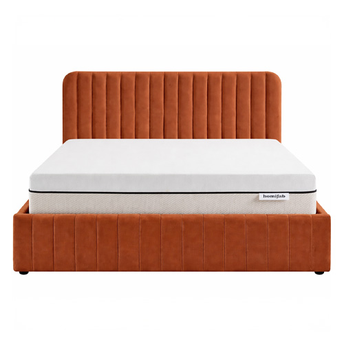 Ensemble Lit coffre adulte 160x200cm avec tête de lit en velours terracotta - Ava + Matelas ressorts ensachés - Spring Elite
