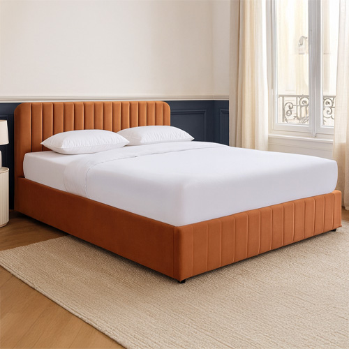 Ensemble Lit coffre adulte 180x200cm avec tête de lit en velours terracotta - Ava + Matelas ressorts ensachés - Spring Elite