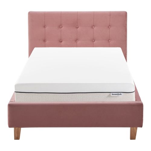 Ensemble Lit adulte 90x190cm avec tête de lit en velours vieux rose - Milo + Matelas ressorts ensachés - Spring Elite
