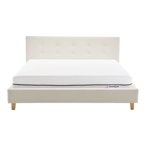 Ensemble Lit adulte 140x190cm avec tête de lit en velours beige - Milo + Matelas ressorts ensachés - Spring Elite
