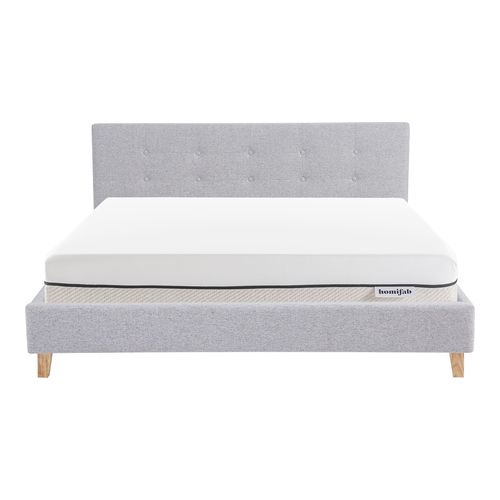 Ensemble Lit adulte 140x190cm avec tête de lit en tissu gris chiné - Milo + Matelas ressorts ensachés - Spring Elite