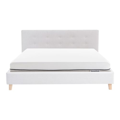 Ensemble Lit adulte 160x200cm avec tête de lit en tissu beige - Milo + Matelas ressorts ensachés - Spring Elite