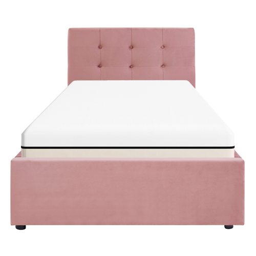 Ensemble Lit coffre adulte 90x190cm avec tête de lit en velours rose - Tina + Matelas ressorts ensachés - Spring Elite