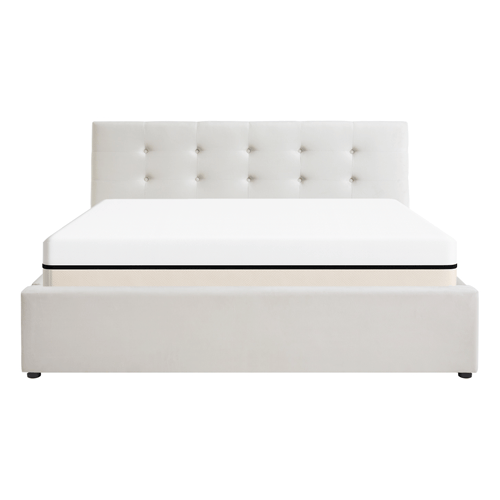 Ensemble Lit coffre adulte 140x190cm avec tête de lit en velours beige - Tina + Matelas ressorts ensachés - Spring Elite