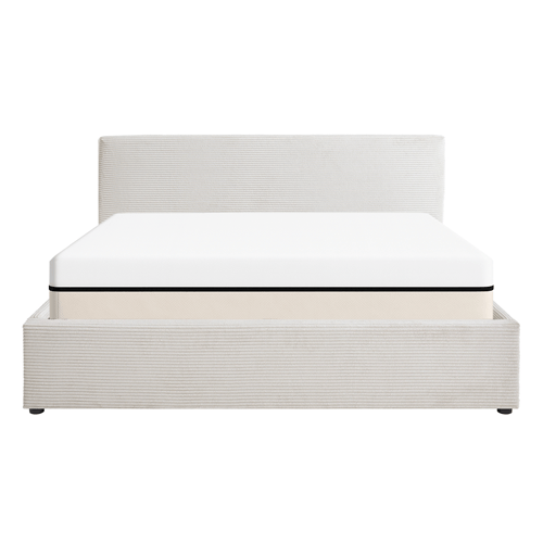 Ensemble Lit coffre adulte 140x190cm avec tête de lit en velours côtelé beige - Tina + Matelas ressorts ensachés - Spring Elite