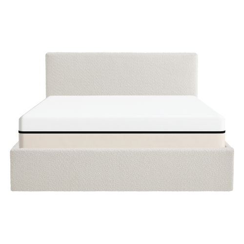 Ensemble Lit coffre adulte 140x190cm avec tête de lit en tissu bouclé beige - Tina + Matelas ressorts ensachés - Spring Elite