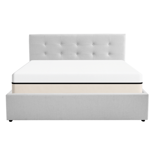 Ensemble Lit coffre adulte 160x200cm avec tête de lit en tissu gris - Tina + Matelas ressorts ensachés - Spring Elite