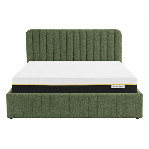 Ensemble Lit coffre adulte 140x190cm avec tête de lit en tissu bouclé vert - Ava + Matelas mémoire de forme - Dual Confort