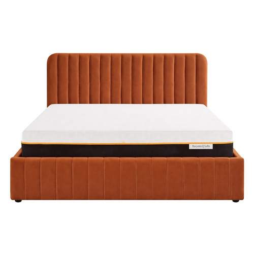 Ensemble Lit coffre adulte 160x200cm avec tête de lit en velours terracotta - Ava + Matelas mémoire de forme - Dual Confort