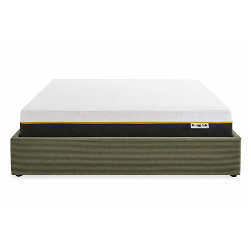 Ensemble Lit coffre adulte 180x200cm en velours côtelé vert avec sommier - Handy + Matelas mémoire de forme - Dual Confort