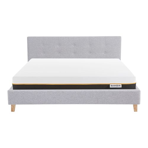 Ensemble Lit adulte 160x200cm avec tête de lit en tissu gris chiné - Milo + Matelas mémoire de forme - Dual Confort