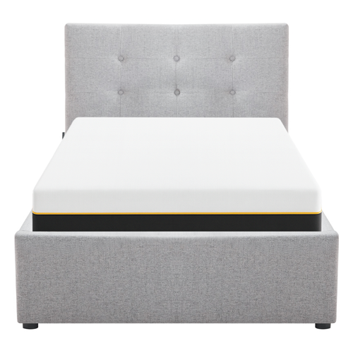 Ensemble Lit coffre adulte 90x190cm avec tête de lit en tissu gris - Tina + Matelas mémoire de forme - Dual Confort