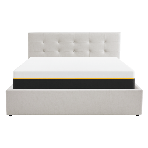 Ensemble Lit coffre adulte 140x190cm avec tête de lit en tissu beige - Tina + Matelas mémoire de forme - Dual Confort